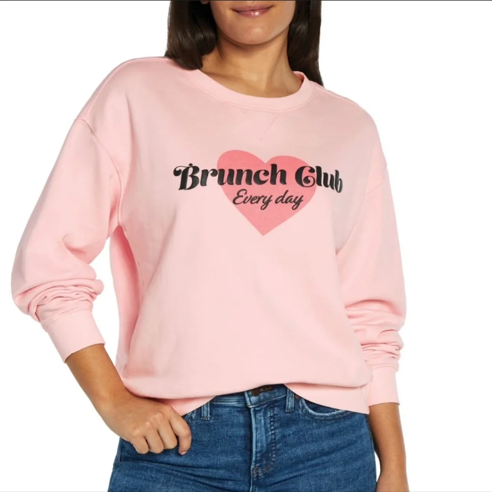 Pink 'Brunch Club' Sweatshirt Wildfox 100% Cotton Crewneck Sweater XL Heart - Picture 1 of 9